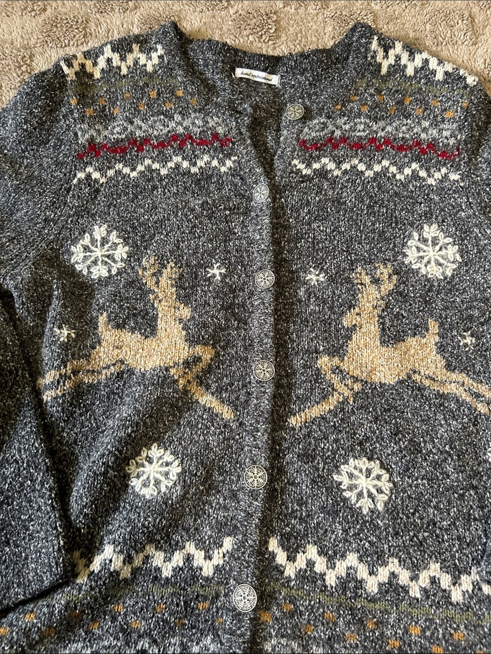 Northern Reflections Hand Embroidered Reindeer Cardigan Sweaty Cozy Winter - Picture 5 of 7